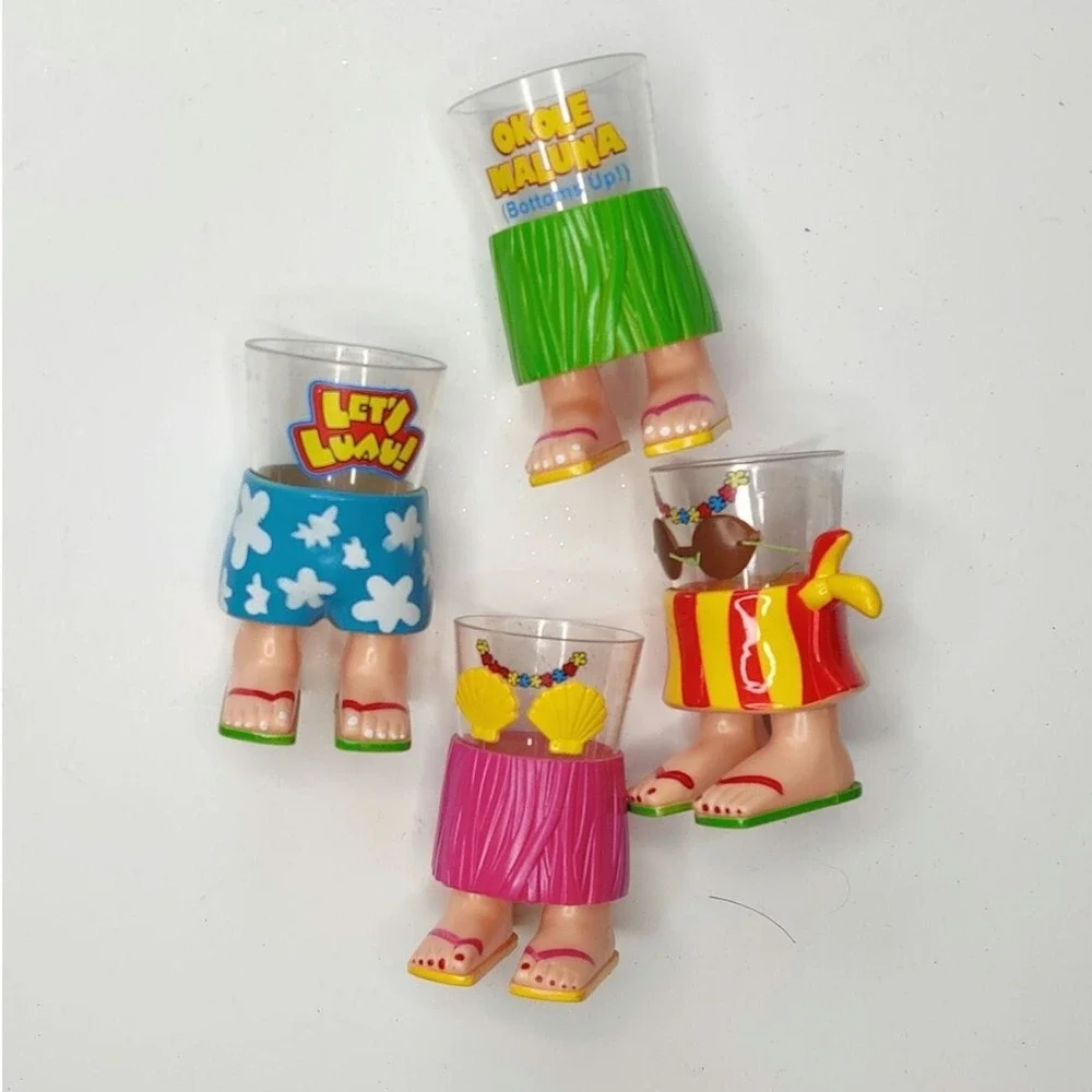 Aloha Hawaiian Hula Girl and Board‎ Shorts Plastic Shot Glasses His and Hers Set